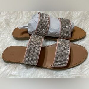 Light Pink Rhinestone Slide Sandals, Size 6